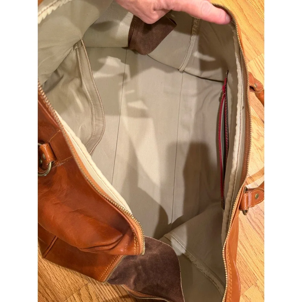Tuffoni Italy Leather Duffel Bag Cognac Brown Weekender Travel Bag Handcrafted